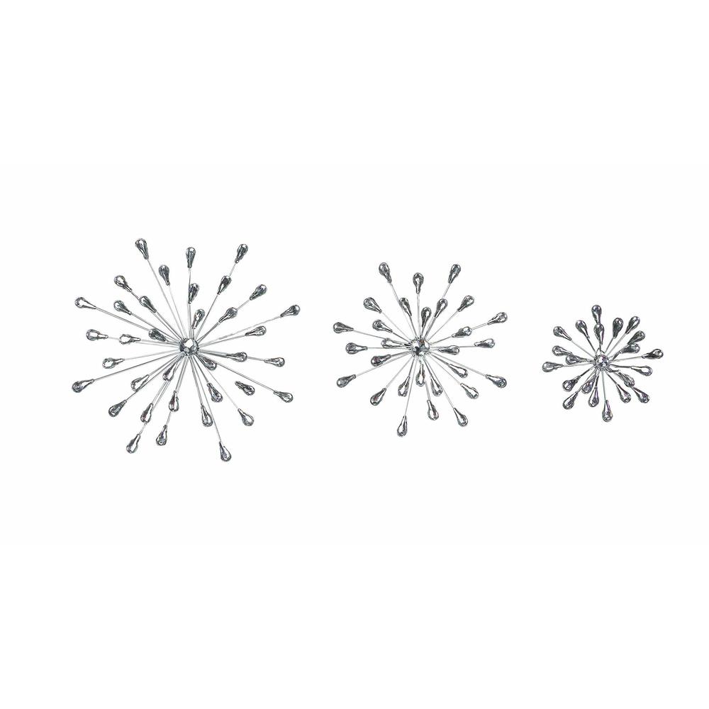 Set Of 3 Metal Starburst Wall Sculptures - Silver Finish, Durable & Elegant💟